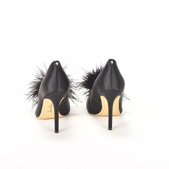 Sam Edelman Hazel Plush Black Silk Fabric Pointed Toe Feather Poof Pumps Size 8 - Picture 6 of 6